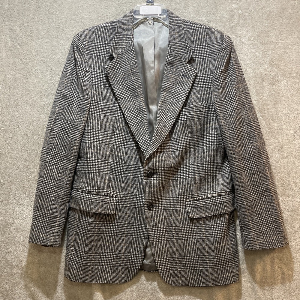 Savile Row Tweed Sport Coat Brown Gray Glen Check Wool Camel Hair Blend Mens42L